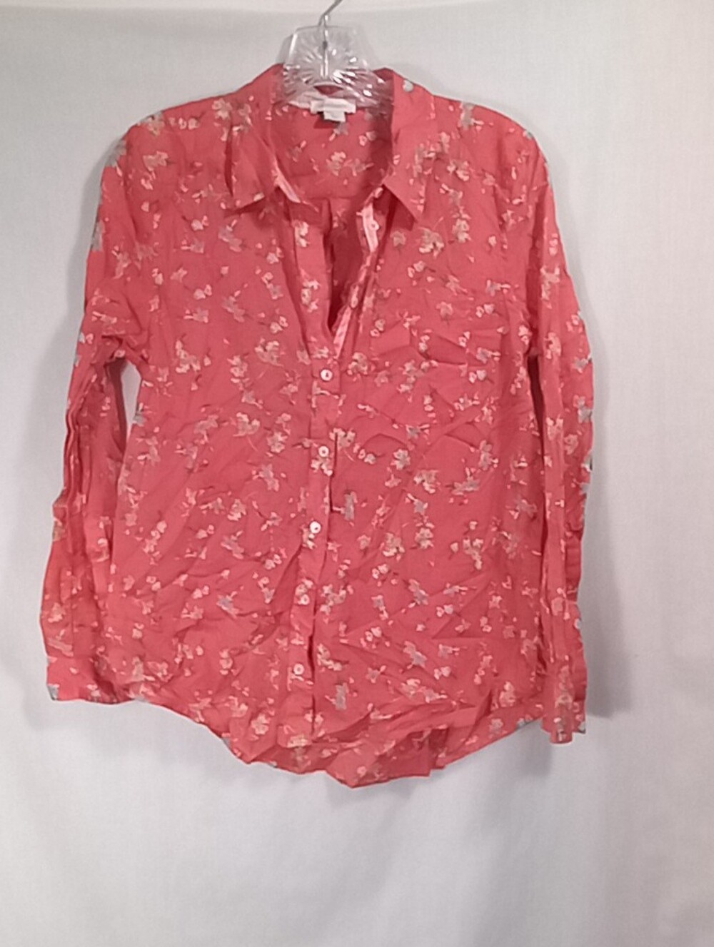 Sundance Coral Pink Floral Long Sleeve Button Down Shirt Size S